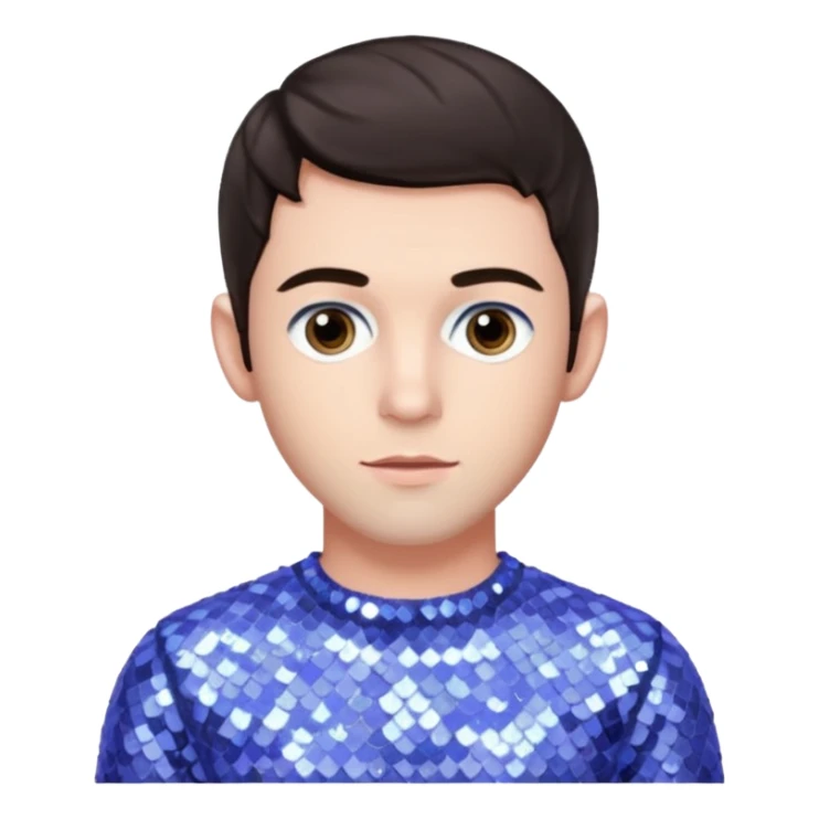 Jonathan Bailey with dark brown hair, pale periwinkle sequin outfit sticker