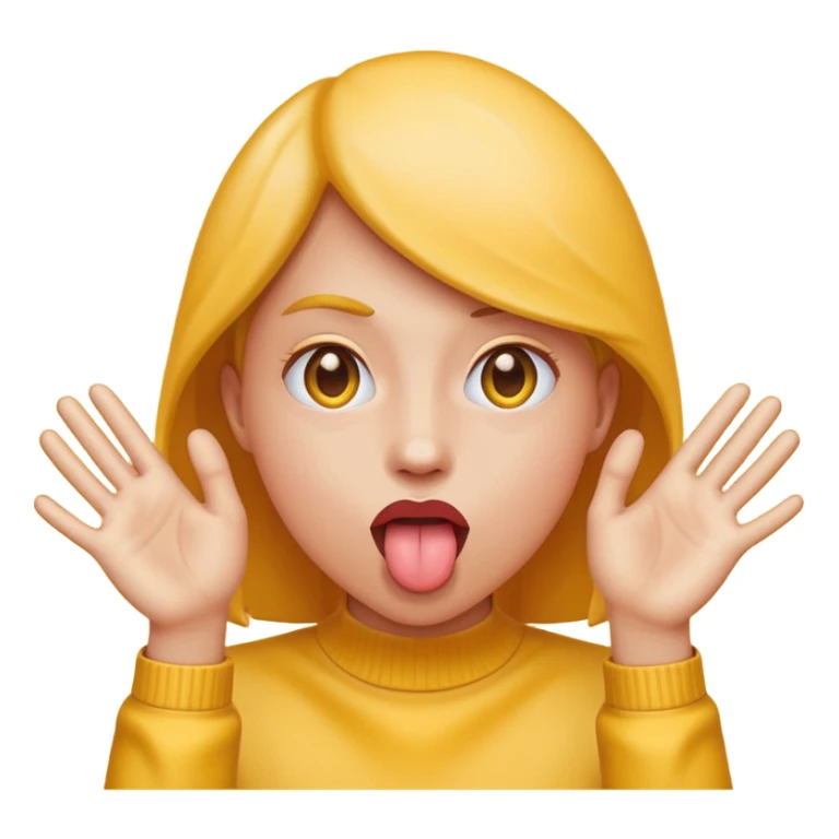 Sticking tongue out with hands gliding through yellow emoji  sticker