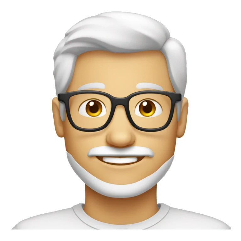 man, grijs kort haar, amerikaans bros, lichte bril, snor sticker