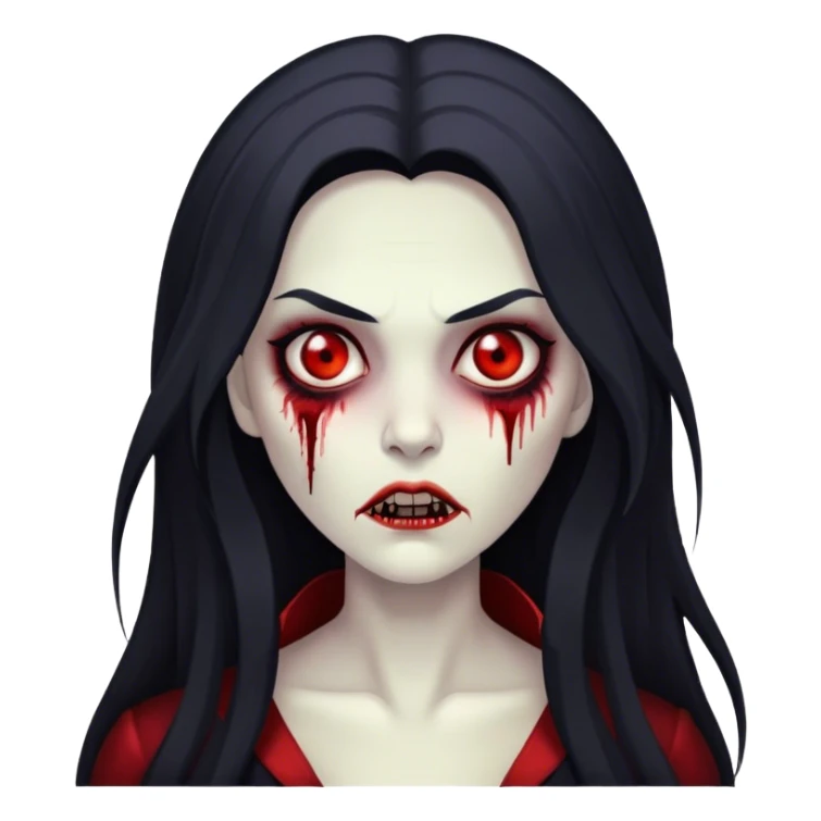 Um zombie vampiro cabelo preto e olhos vermelhos mulher cabelo longo  sticker