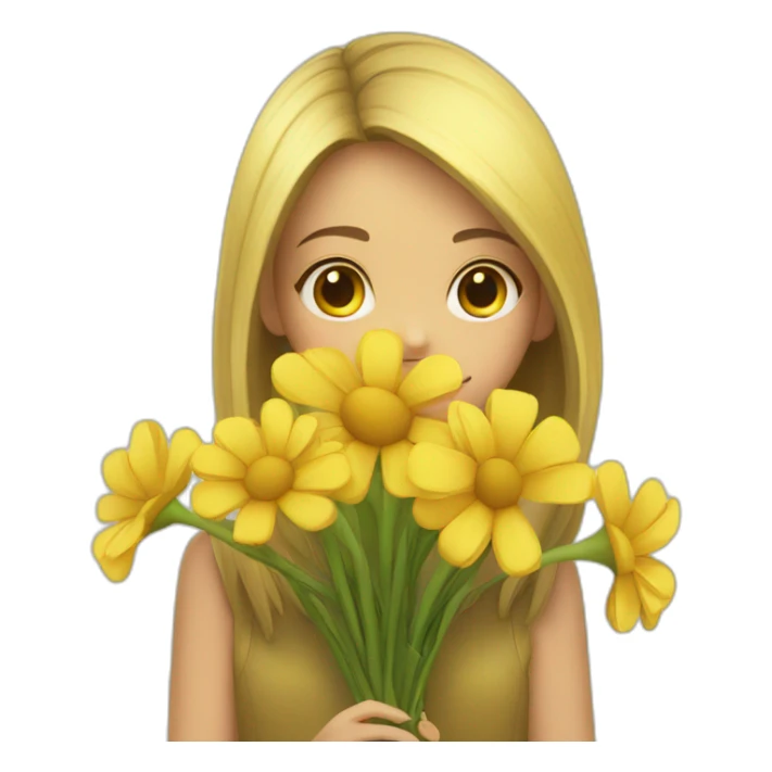 Yellow flowers with shy girl sticker