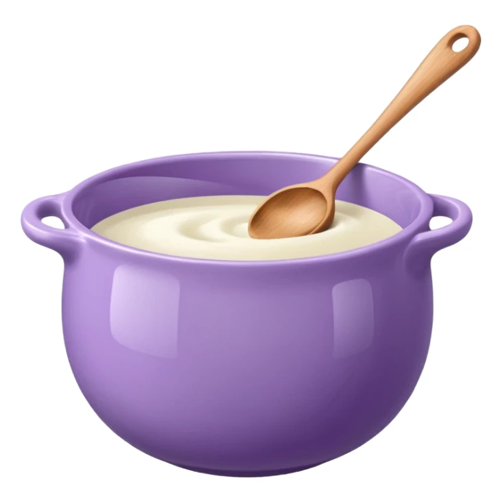 a lilac ceramic mixing bowl with a wooden spoon stirring sticker