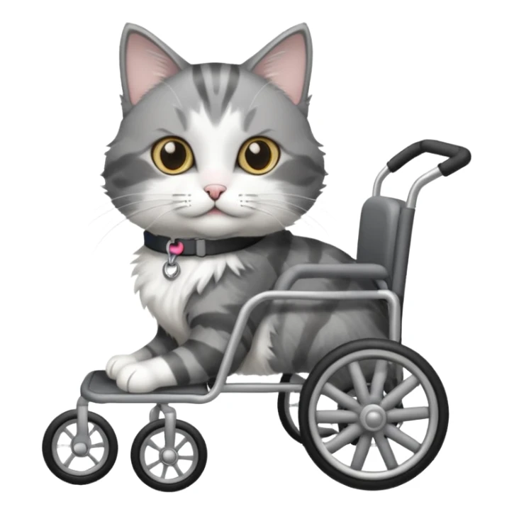 grey and white cat in a pet wheelchair sticker