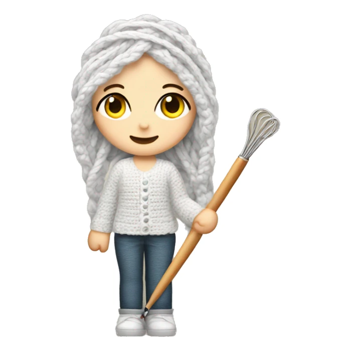 White girl with a yarn skein and crochet hook sticker