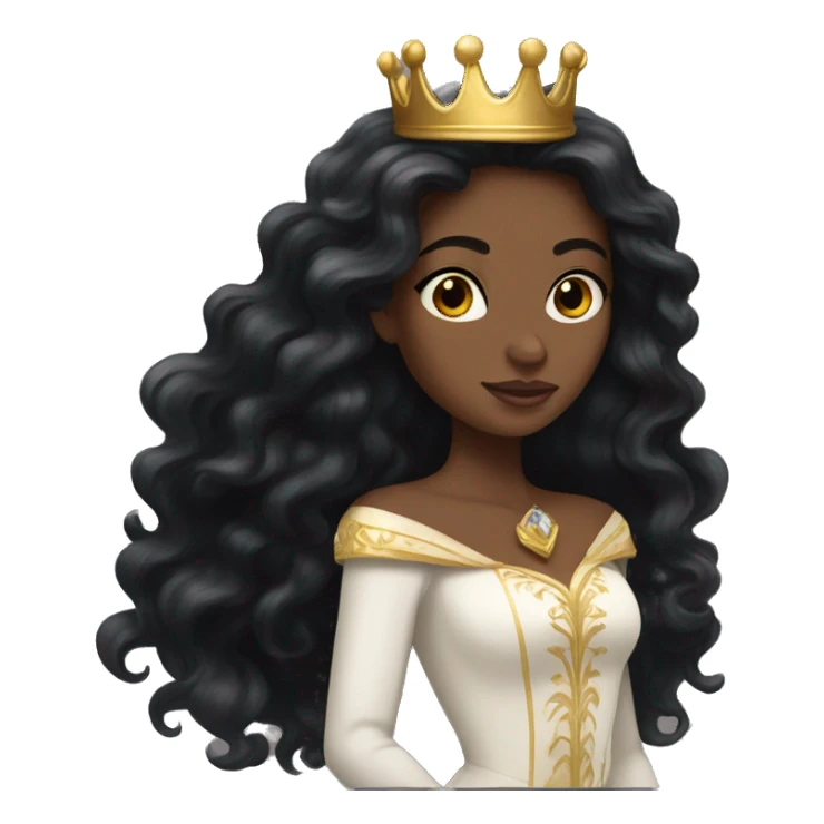 white princess with long black wavy hair and a golden crown sticker