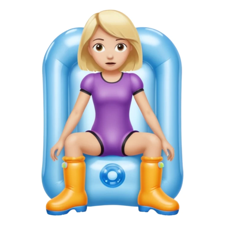 chica rubia con cara de miedo con unas botas  de presoterapia inflables sticker