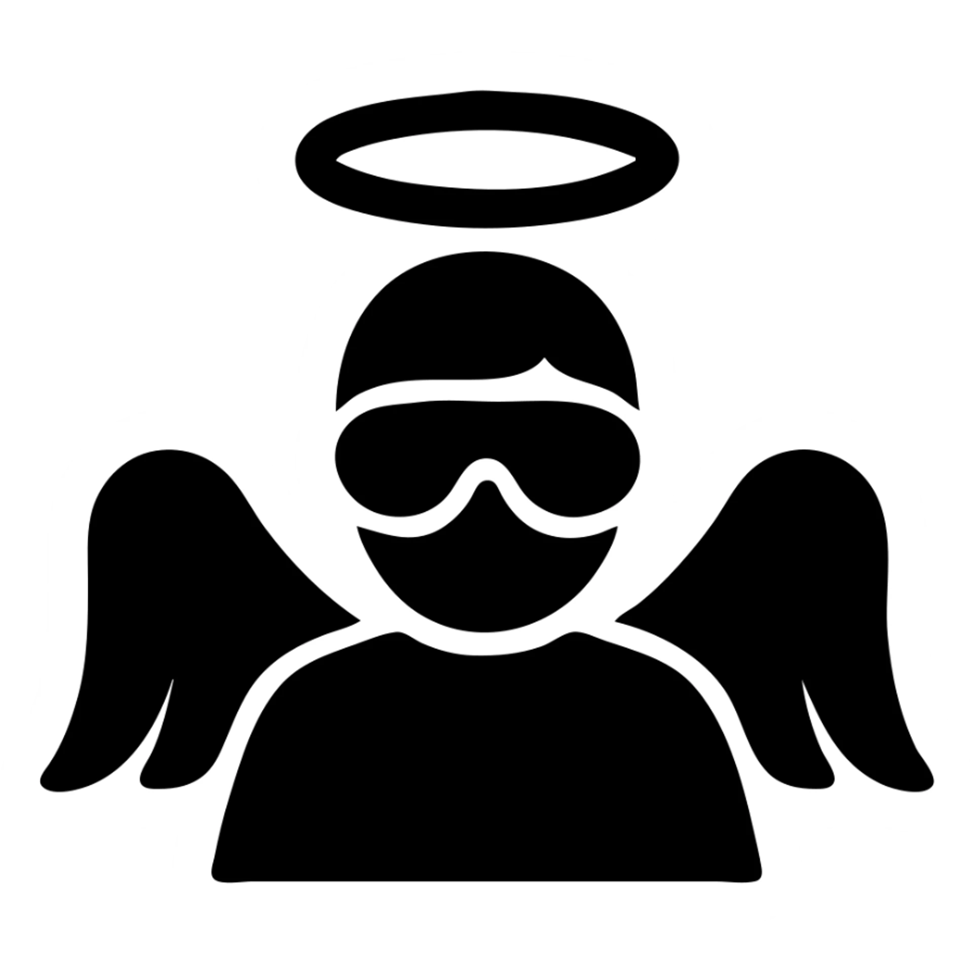 angel with goggles, solid filled icon style, bold and minimal, no color sticker