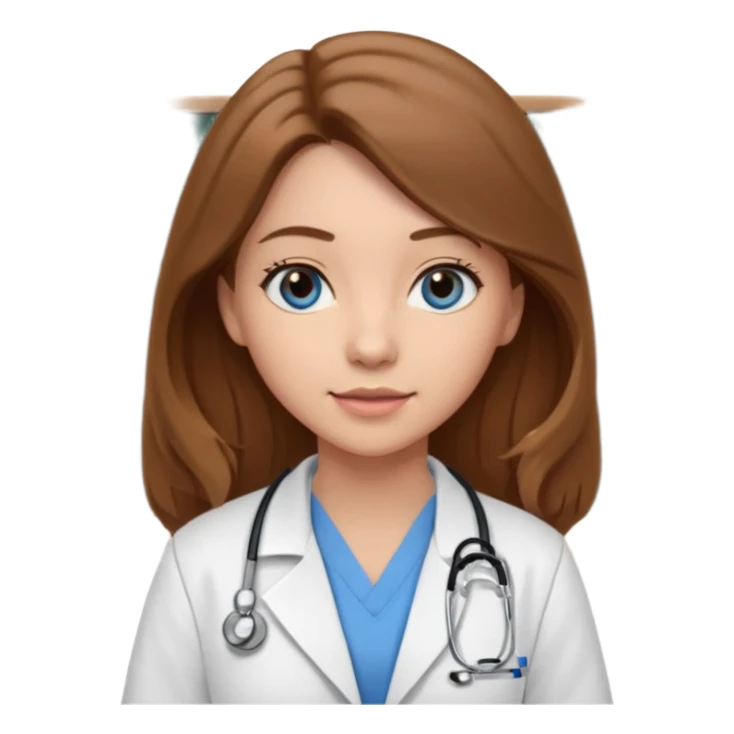 pretty female nursing student with long brown hair, blue eyes inside a classroom at university with blackboard behind her sticker