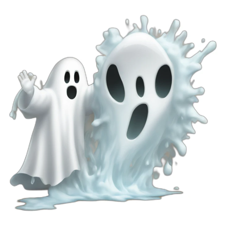ghost stuck halfway in a wall ejecting a spray of white milky substance forward from center of body all over with a donkey in the background sticker