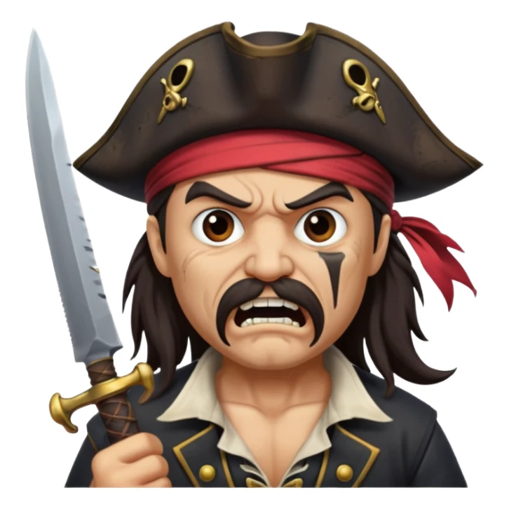 angry pirate with a knife in mouth sticker