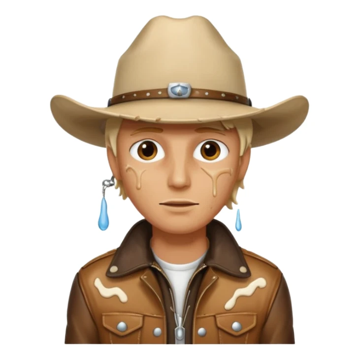 Cowboy with white cream all over face and dripping sticker
