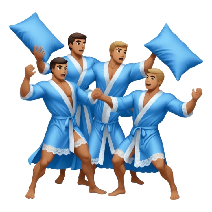 muscular men silk lace blue robe pillow fight  sticker