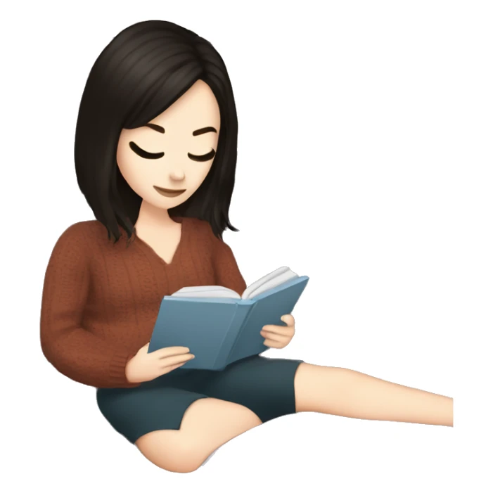 White girl dark hair reading a kindle on a couch with tea and blanket sticker