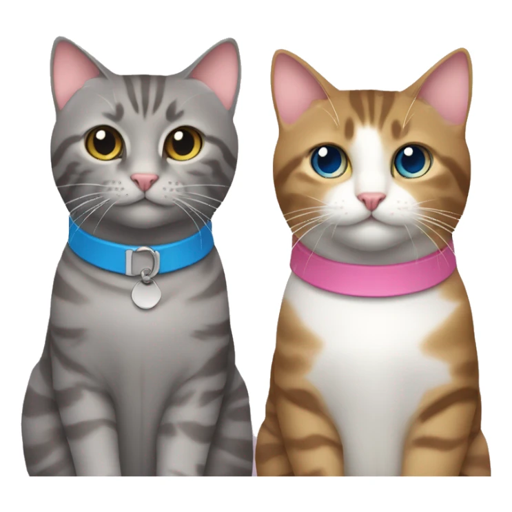 Grey tabby cat with blue collar and brown tabby cat with pink collar  sticker