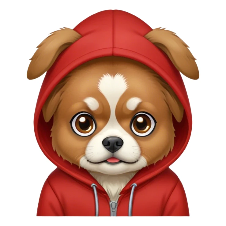 Brown Tibetan Spaniel dog wearing a red hoodie sticker