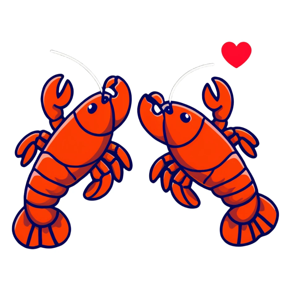 two lobsters in love with hearts between them sticker