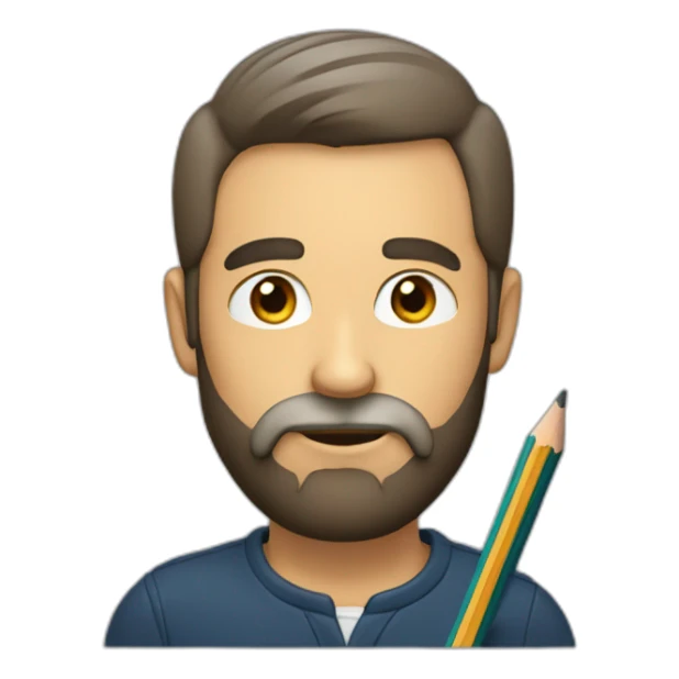 a man with a beard and a pencil behind his ear sticker