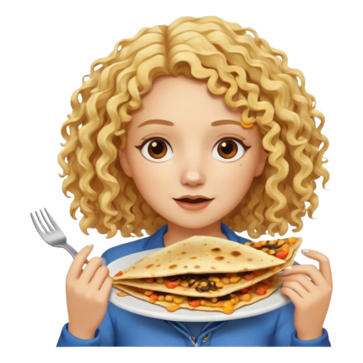 mujer con pelo rubio rizado comiendo quesadillas quemadas. sticker