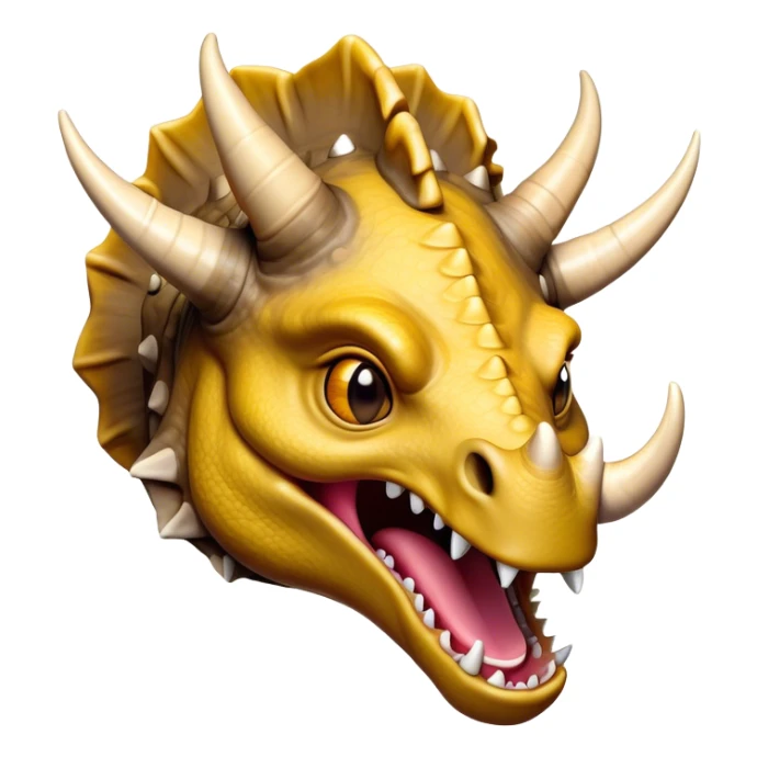 Cinematic Comical Triceratops Portrait Emoji, Head tilted dramatically with an exaggeratedly shocked expression, featuring a stout, armored body with three comically exaggerated horns and a frilled head, wide, comically expressive eyes full of playful disbelief, Simplified yet hilariously expressive features, highly detailed, glowing with a slightly sassy prehistoric glow, high shine, dramatic yet playful, stylized with an air of cheeky dinosaur mischief, soft glowing outline, capturing the essence of a meme-worthy Triceratops that looks ready to side-eye its way into viral fame! sticker
