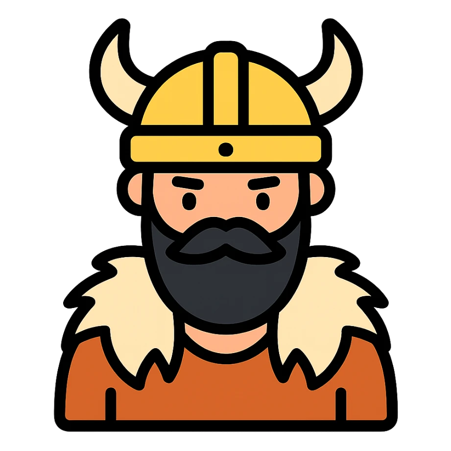 viking with black beard and fur coat icon sticker
