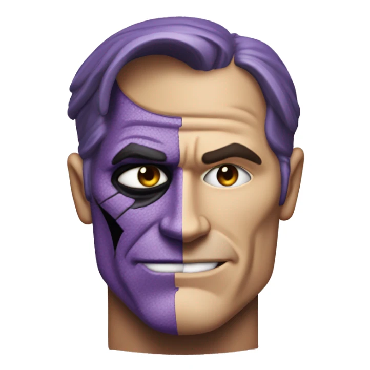 two-face, harvey dent, batman villian, right side of face purple sticker
