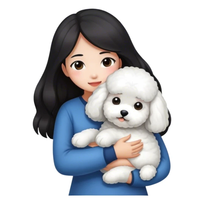  Asian girl with long dark hair hugging a white bichon sticker
