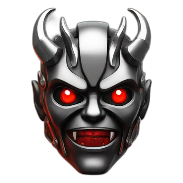chrome demon with red lazer eyes and letter B on the face, 3d, portrait, black background sticker