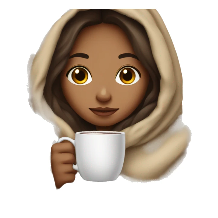 brunette girl covered in blanket holding hot cocoa / coffee sticker