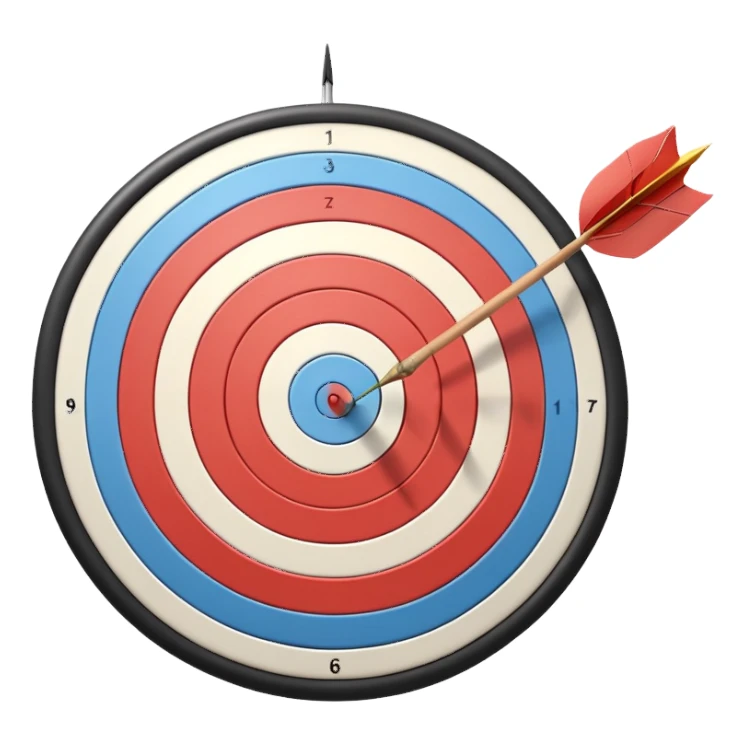 A bow and arrow aimed at a target, with the arrow perfectly positioned for release. The background features a target with concentric rings, emphasizing precision, skill, and focus in archery. The scene radiates concentration and the grace of the sport. sticker