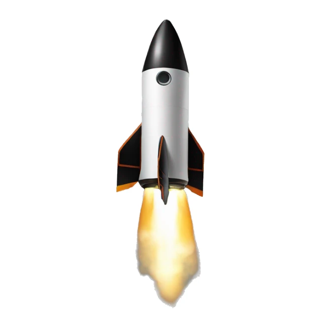 A black rocket that takes off, showing the symbol 0 sticker