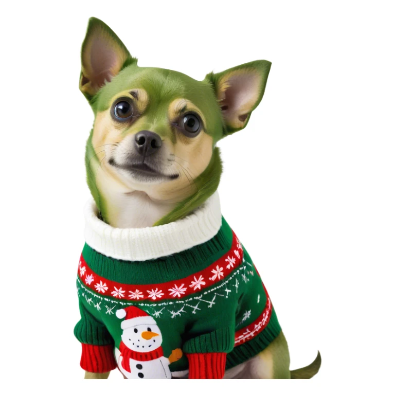 Black and white small dog wearing Christmas sweater sticker