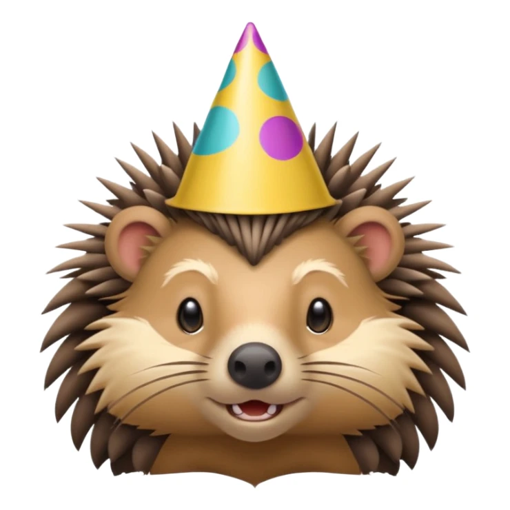 bust-up view of a porcupine with a party hat sticker