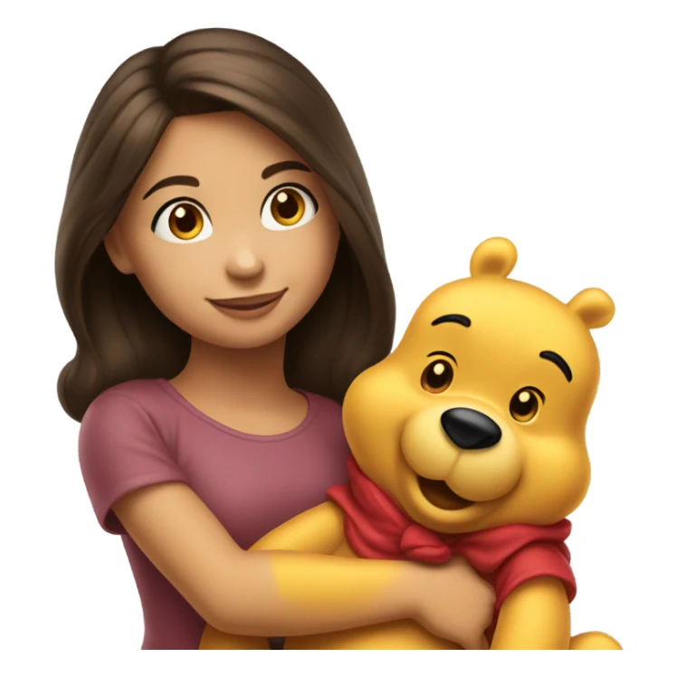 Pretty brunette girl hugging winne the Pooh  sticker