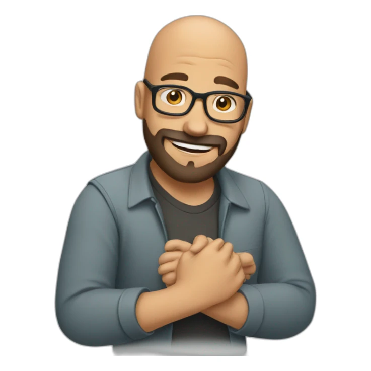 bald man with glasses and beard, rubbing hands and smiling sticker