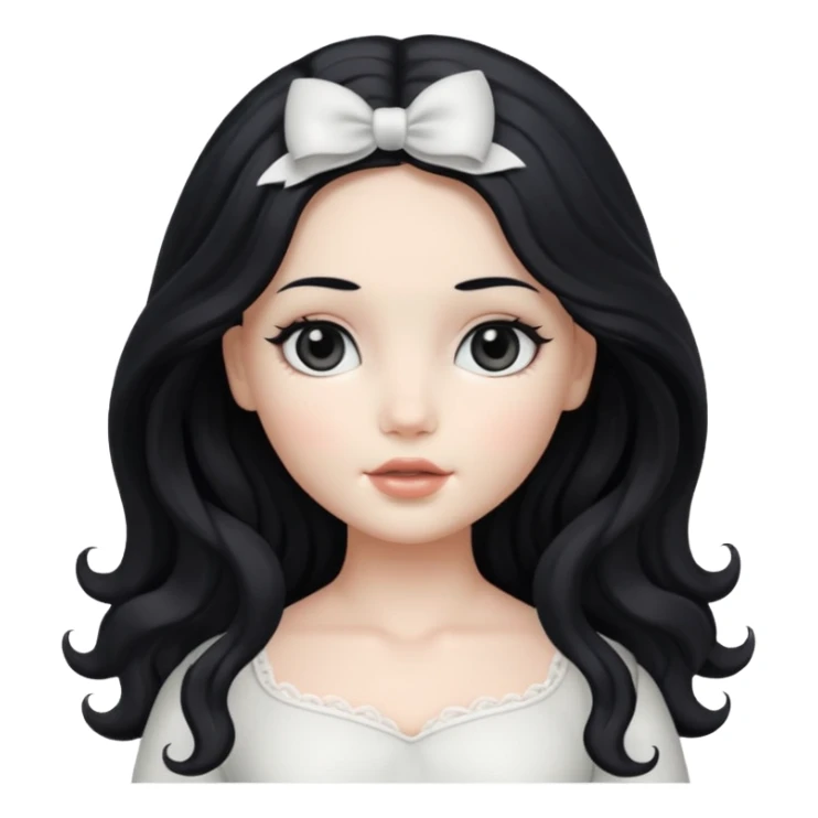 faça uma boneca branca, dos olhos pretos, cabelo preto longo com ondas leves sticker