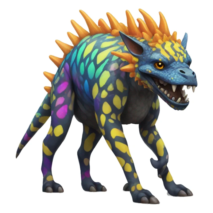 a colorful edgy vernid-fionbri-creature with splash patterns full body sticker