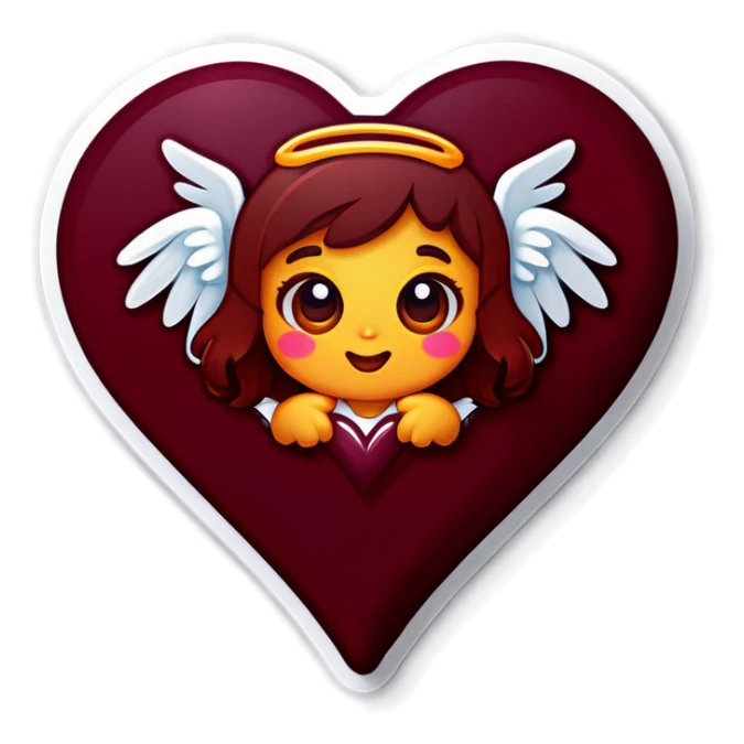 Deep maroon emoji heart with a little angel inside  sticker