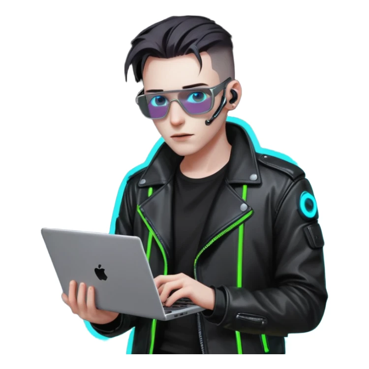 cyber punk man holding laptop sticker