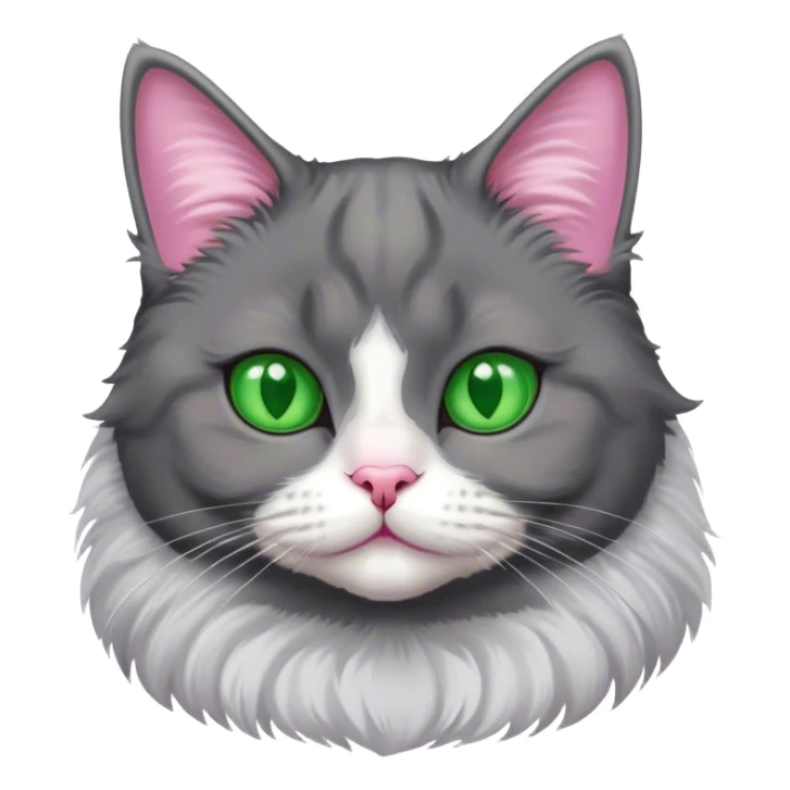 grey fluffy with tuxedo cat green eyes  sticker