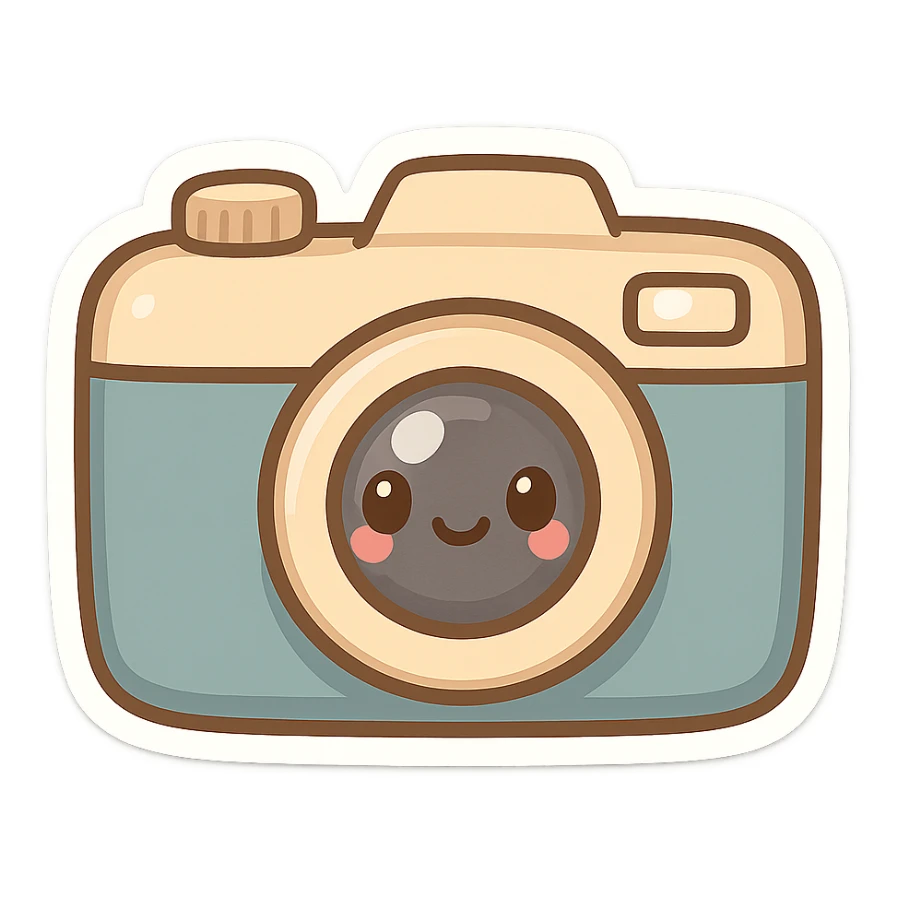 chibi sticker-style camera, cute and exaggerated sticker