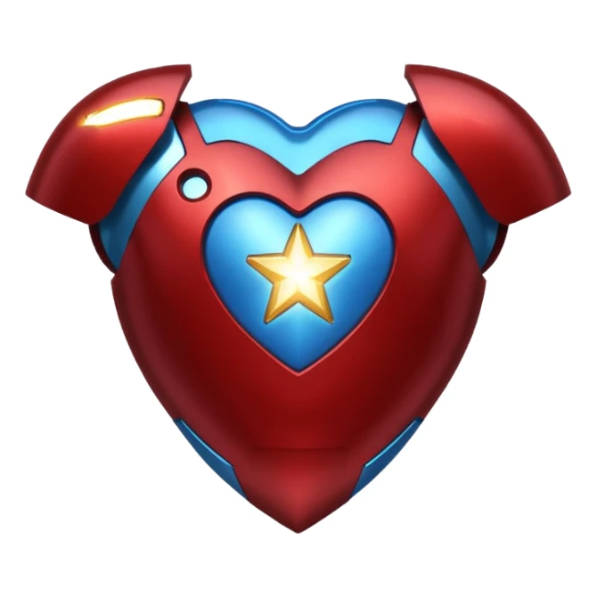 A red Iron Man suit heart with a glowing blue star in the center sticker