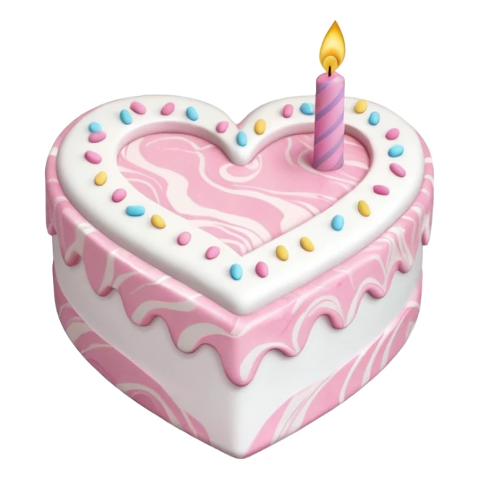 heart shaped birthday cake, pastel pink and white marbled, cute design sticker