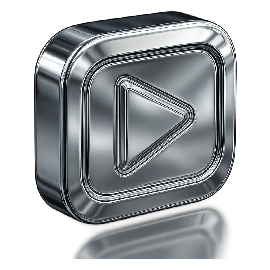 stylized chrome play button with glowing edges and futuristic look sticker