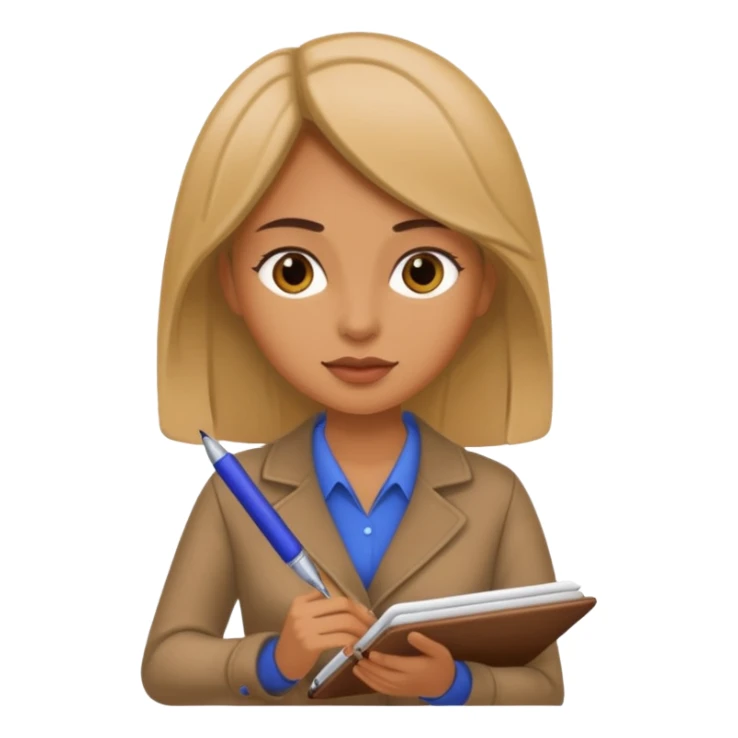 woman writing in a notebook with a pen sticker