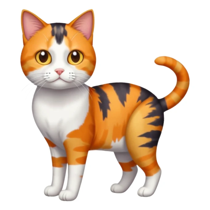 full body anxious looking colourful calico tabby cat with disproportioned head to body with fully white front legs sticker