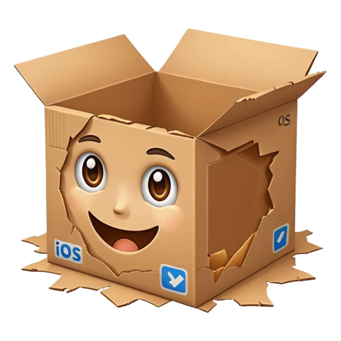 Generate a realistic emoji-style of a package being damaged sticker