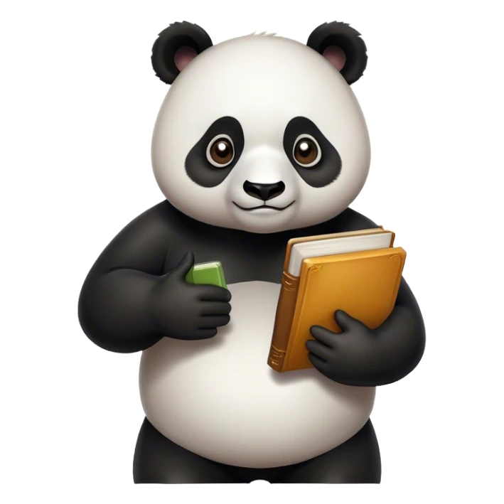 Panda shrugging his shoulders and hands with book in one hand and smartphone in the other sticker