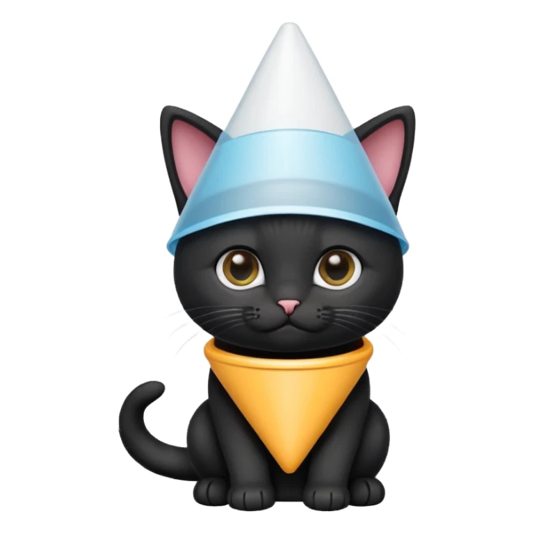 A mostly black kitten with a white chest and a plastic cone on around his head after surgery sticker