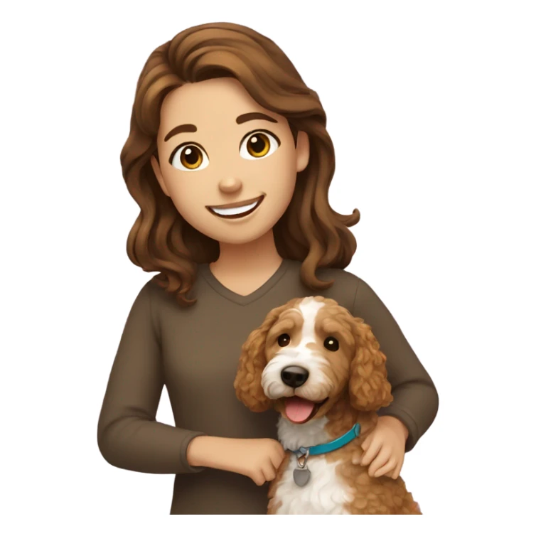 smiling girl with brown hair and golden doodle sticker