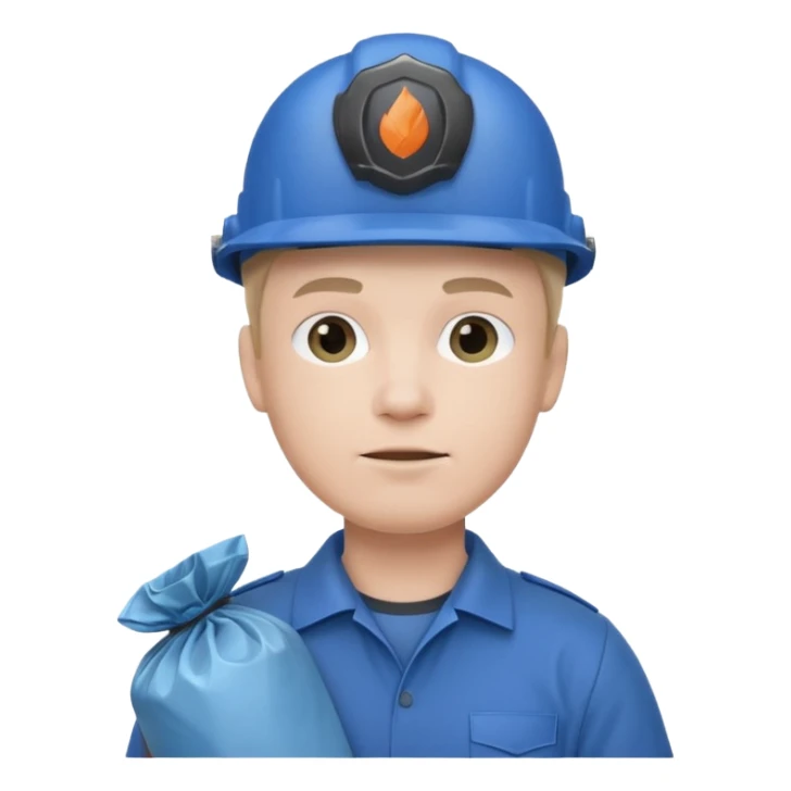 blue garbage man with blue helmet holding garbage  sticker